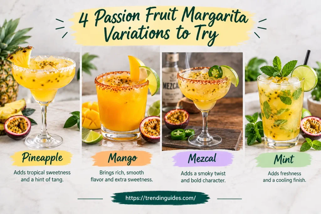 Pineapple, mango, mezcal and mint margarita variations