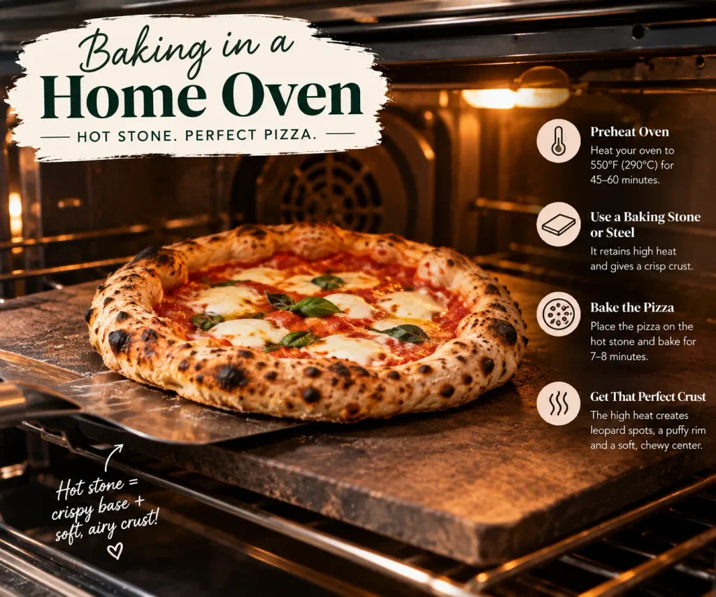 Neapolitan pizza baking on a hot stone
