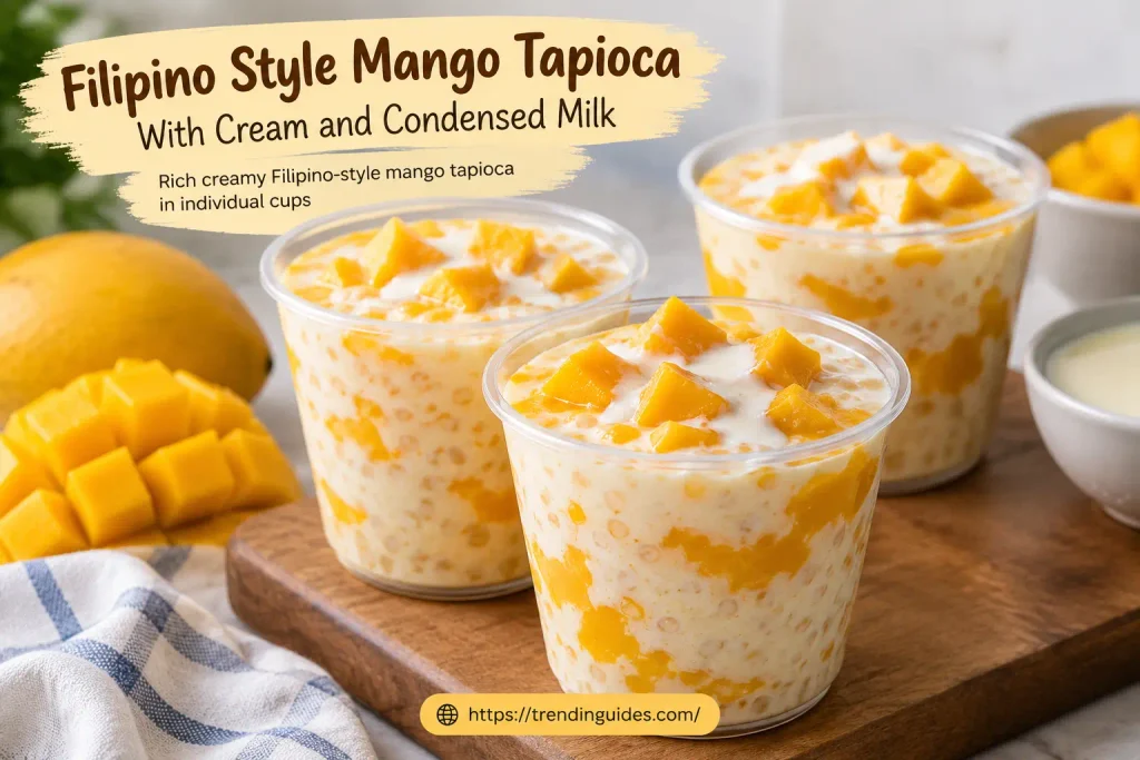 Filipino mango tapioca with cream and condensed milk