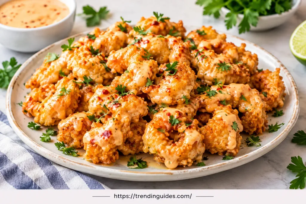 Crispy bang bang shrimp with creamy spicy sauce