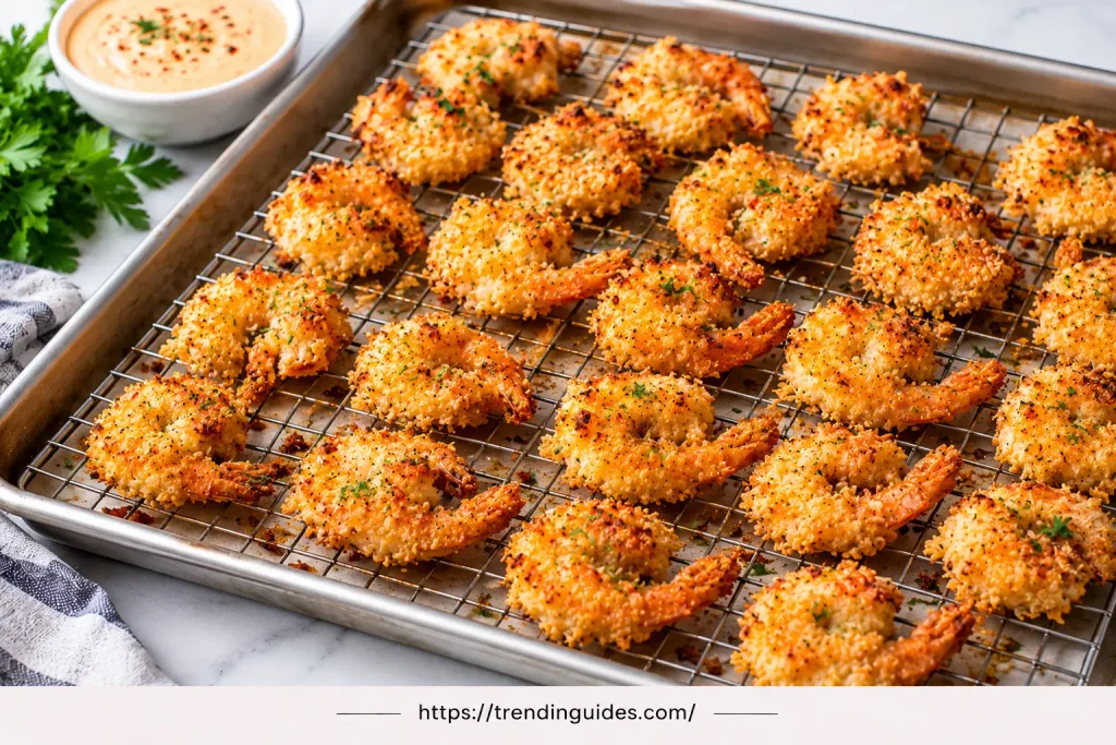 Baked bang bang shrimp on wire rack