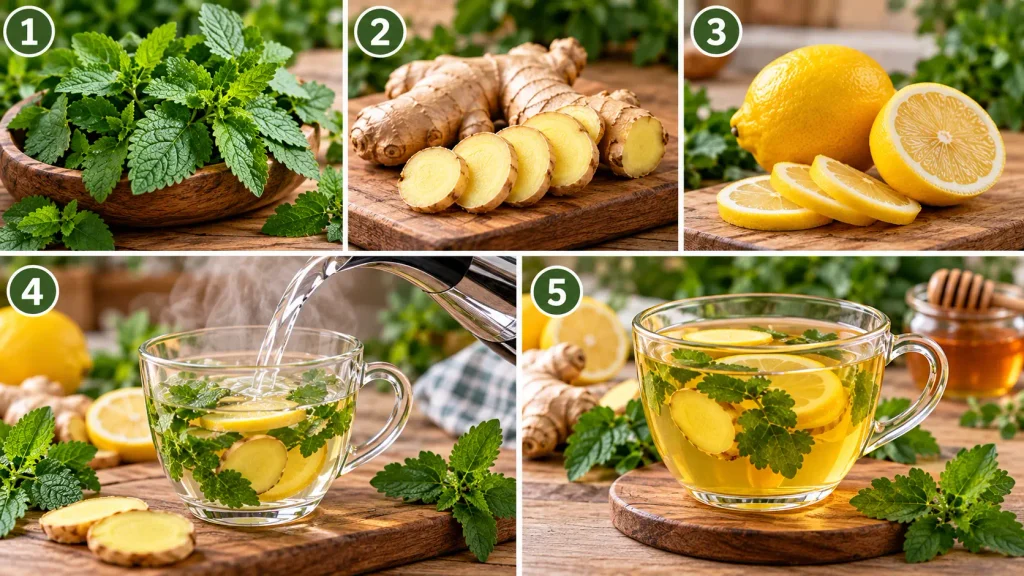 Lemon Balm Ginger Tea Steps

