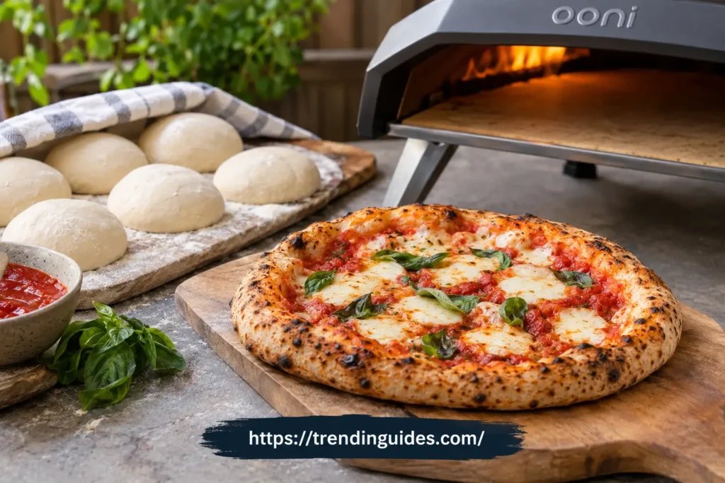 Ooni pizza dough recipe with freshly baked Neapolitan pizza