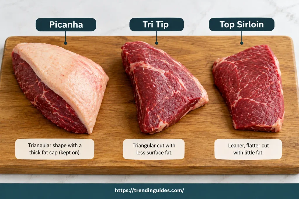 Picanha, tri-tip, and top sirloin comparison