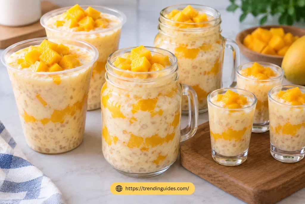 Mango tapioca served in clear dessert cups