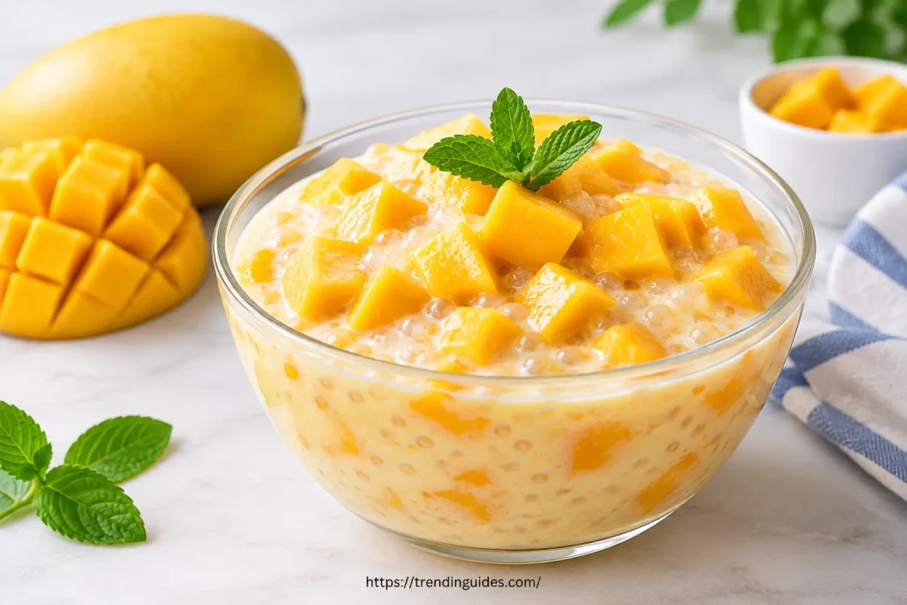 Mango tapioca with fresh mango and tapioca pearls