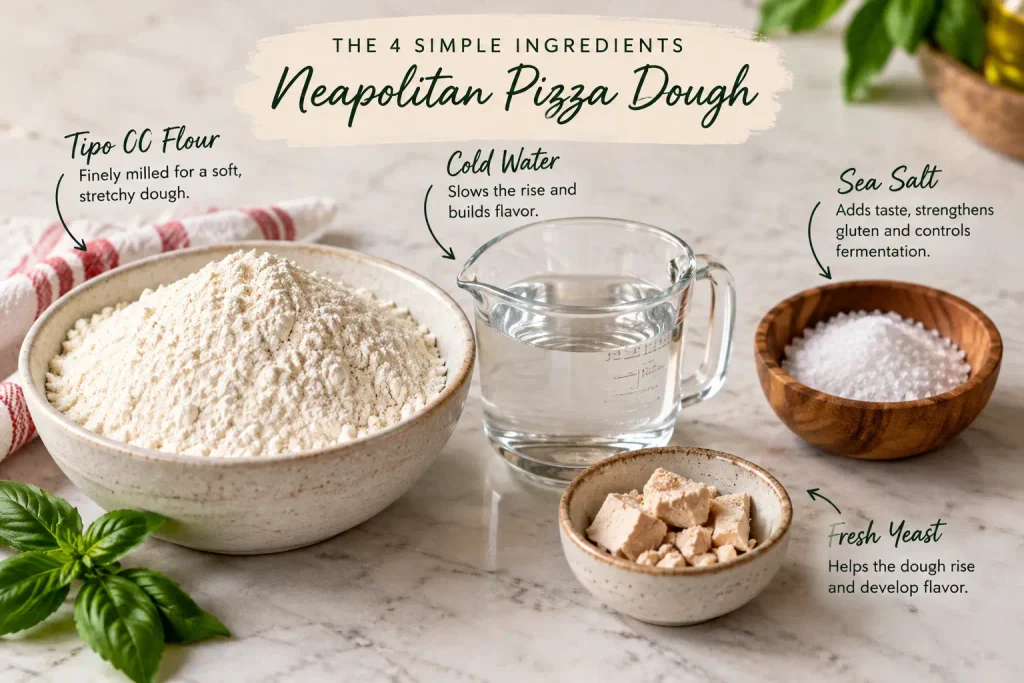 Four ingredients for Neapolitan pizza dough
