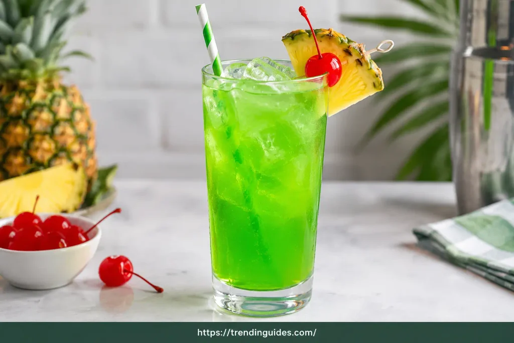 Bright green liquid marijuana cocktail