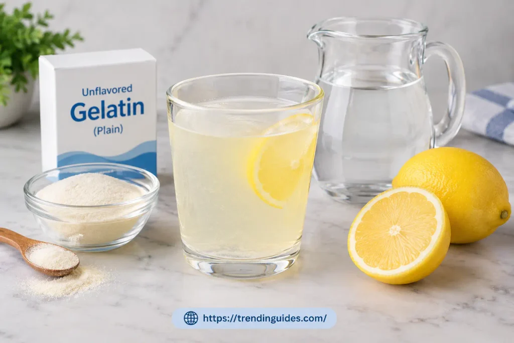 Gelatin drink with lemon and unflavored gelatin