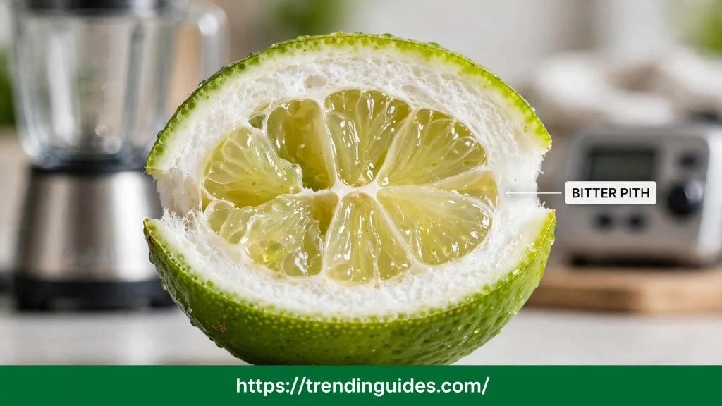 Lime cross-section showing the bitter white pith layer that causes bitterness