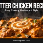 Butter chicken recipe thumbnail with creamy curry and steam