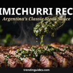 Bowl of fresh green chimichurri sauce with parsley, garlic, oregano and red wine vinegar