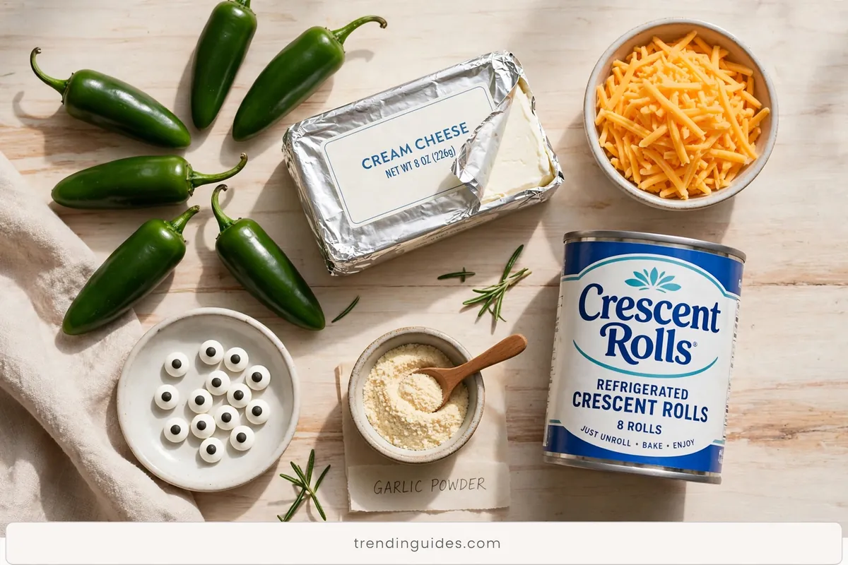 Ingredients for mummy jalapeno poppers laid out on a table