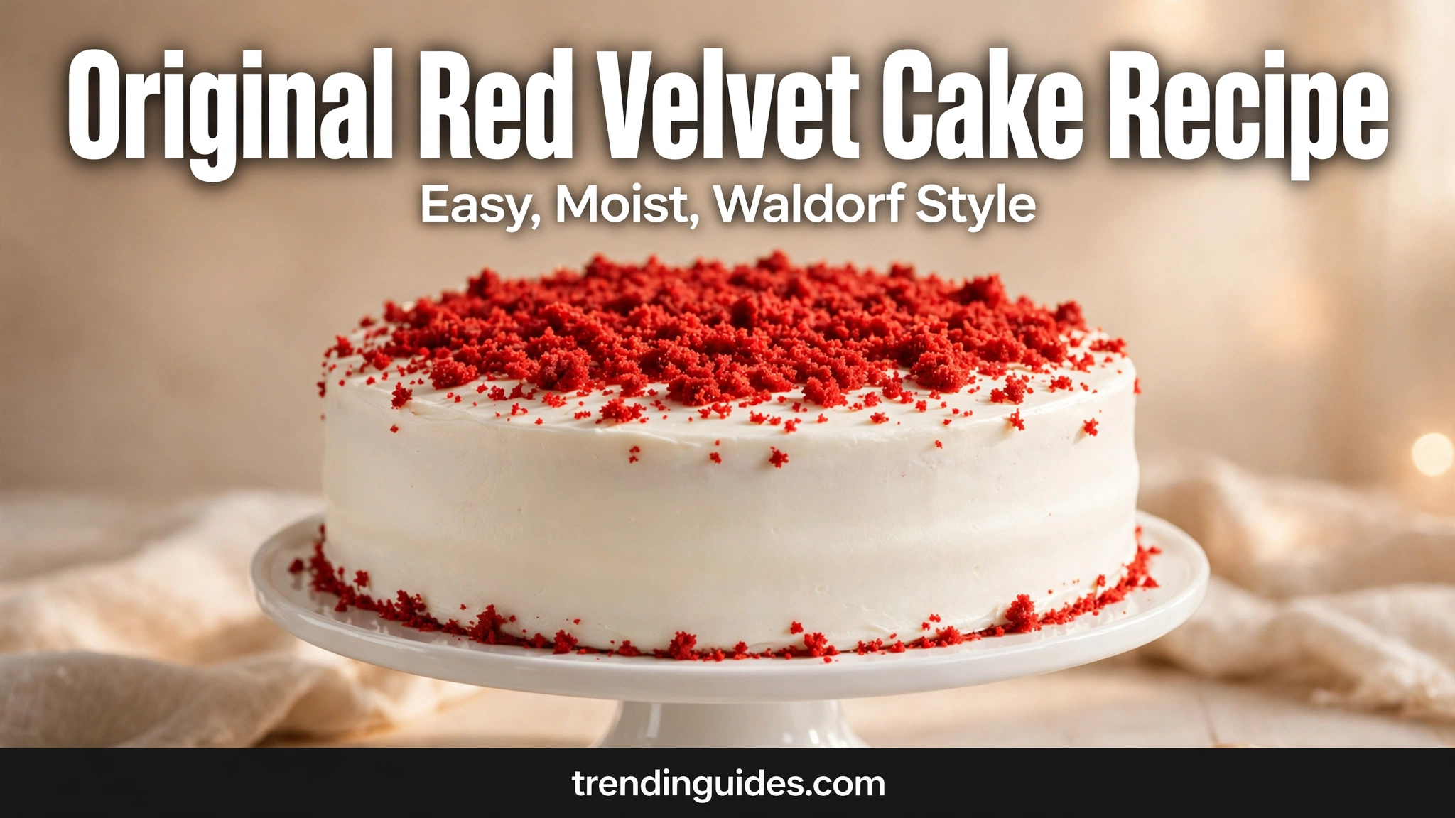 Original red velvet cake with white ermine frosting and red crumbs