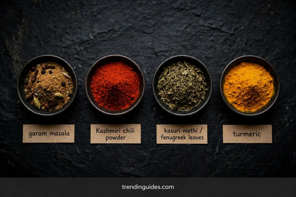 Indian spice bowls with labels